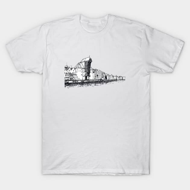 Drawing of famous Crane Gate in Gdansk T-Shirt by StefanAlfonso